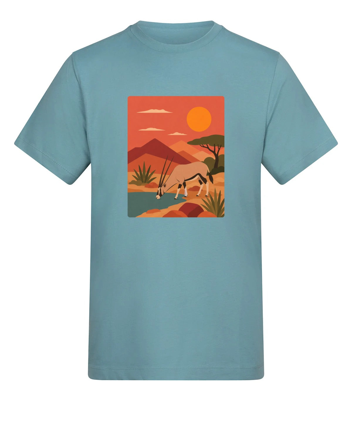 Oryx at the Waterhole Adult Unisex T-shirt - Wild Horizons Range Seafoam colour variant image