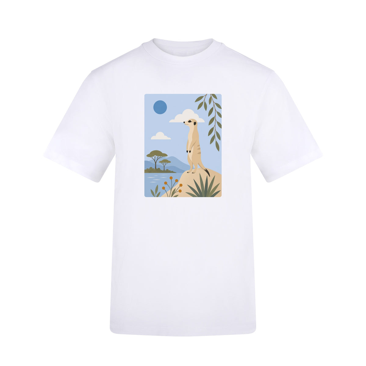 Meerkat Lookout Adult Unisex T-shirt - Wild Horizons Range Arctic White colour variant image