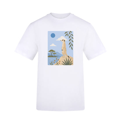 Meerkat Lookout Adult Unisex T-shirt - Wild Horizons Range Arctic White colour variant image