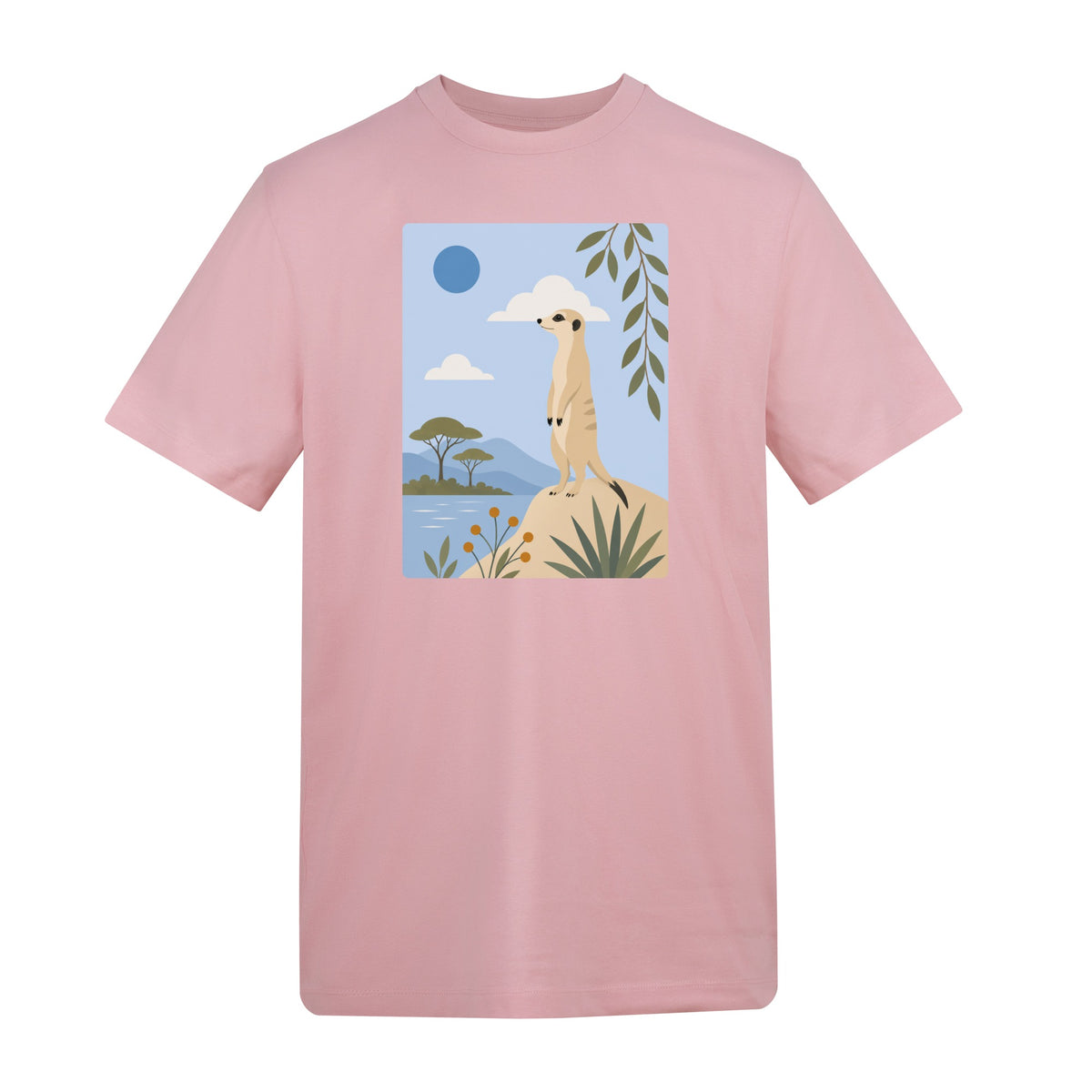 Meerkat Lookout Adult Unisex T-shirt - Wild Horizons Range Baby Pink colour variant image