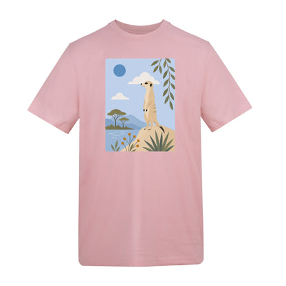 Meerkat Lookout Adult Unisex T-shirt - Wild Horizons Range Baby Pink colour variant image