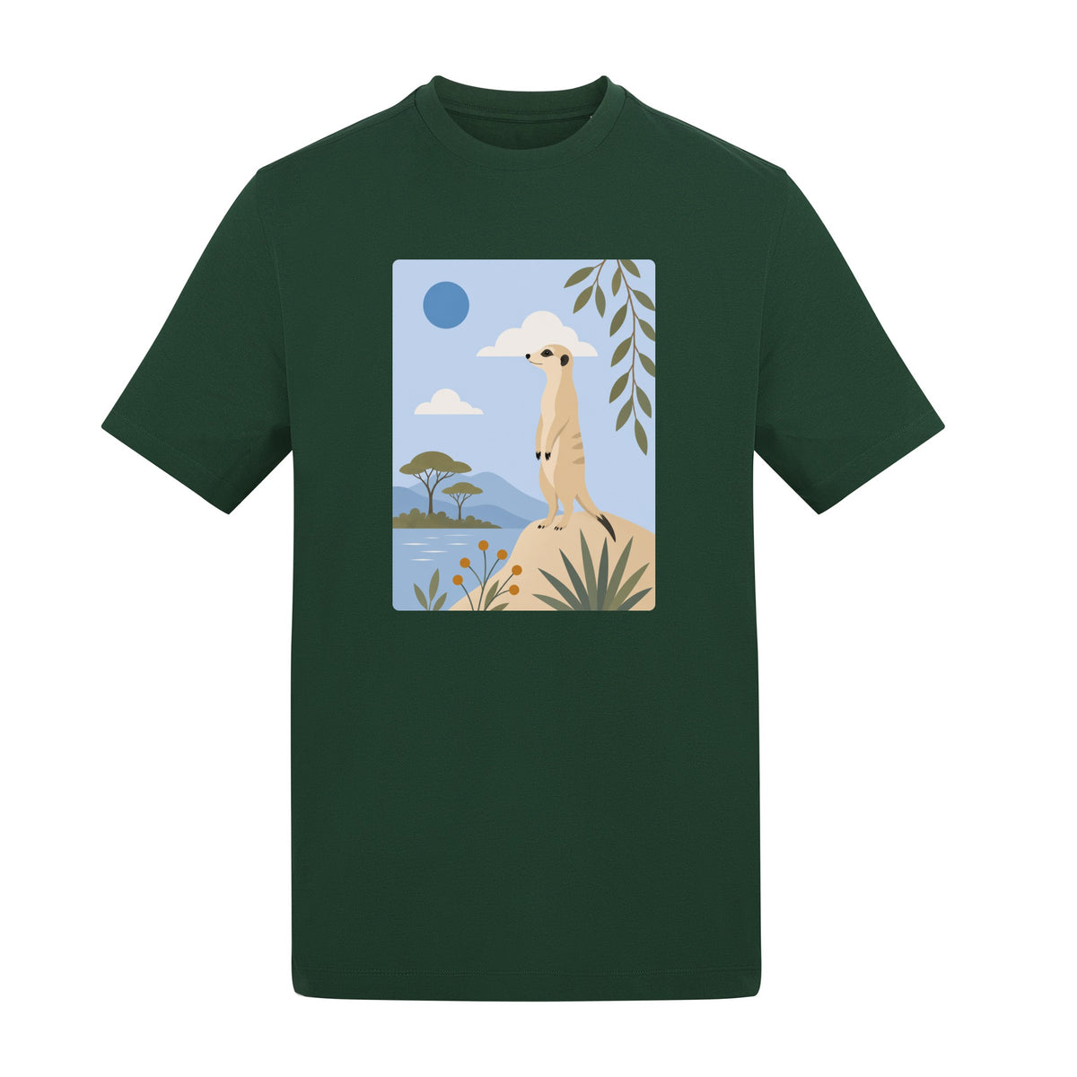 Meerkat Lookout Adult Unisex T-shirt - Wild Horizons Range Bottle Green colour variant image