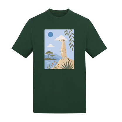 Meerkat Lookout Adult Unisex T-shirt - Wild Horizons Range Bottle Green colour variant image