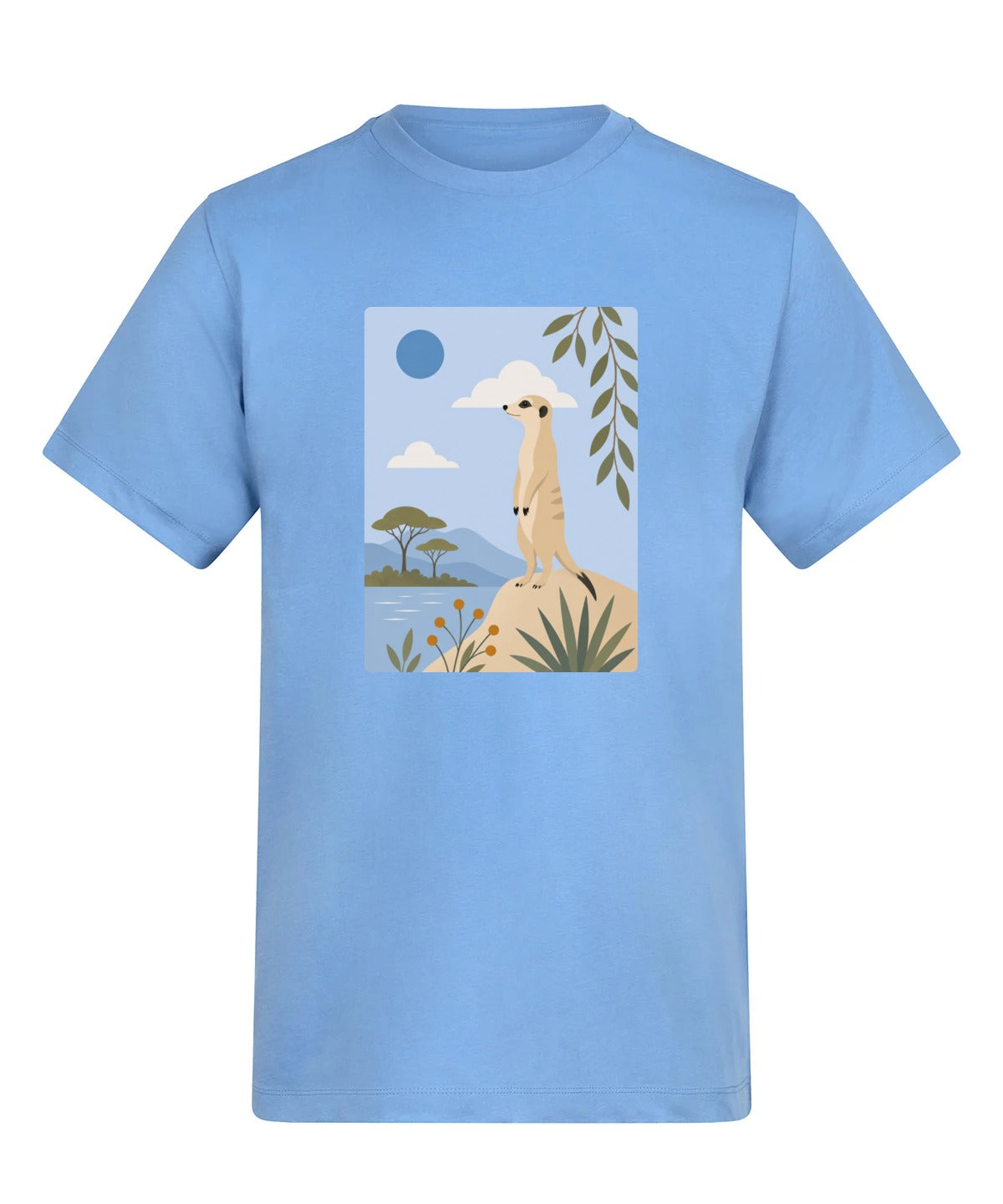 Meerkat Lookout Adult Unisex T-shirt - Wild Horizons Range Cornflower Blue colour variant image