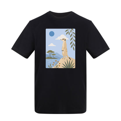 Meerkat Lookout Adult Unisex T-shirt - Wild Horizons Range Deep Black colour variant image
