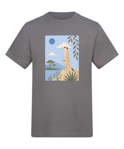 Meerkat Lookout Adult Unisex T-shirt - Wild Horizons Range Dusty Lilac colour variant image