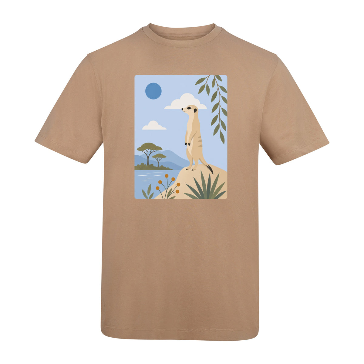 Meerkat Lookout Adult Unisex T-shirt - Wild Horizons Range Desert Sand colour variant image