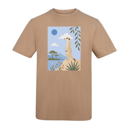 Meerkat Lookout Adult Unisex T-shirt - Wild Horizons Range Desert Sand colour variant image