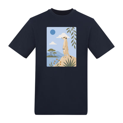 Meerkat Lookout Adult Unisex T-shirt - Wild Horizons Range French Navy colour variant image