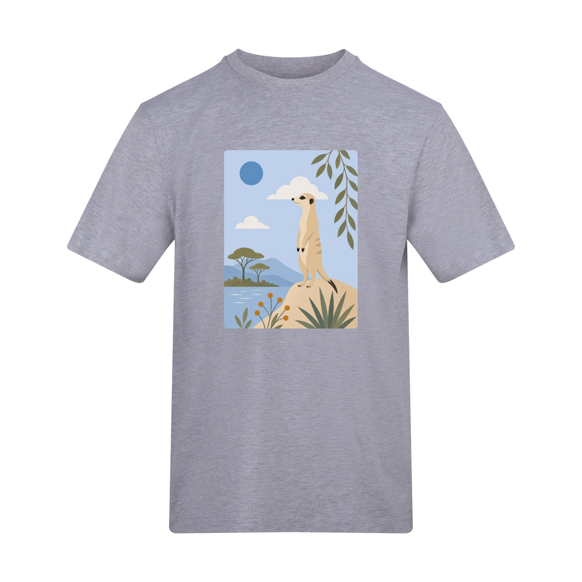 Meerkat Lookout Adult Unisex T-shirt - Wild Horizons Range Heather Grey colour variant image