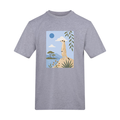 Meerkat Lookout Adult Unisex T-shirt - Wild Horizons Range Heather Grey colour variant image