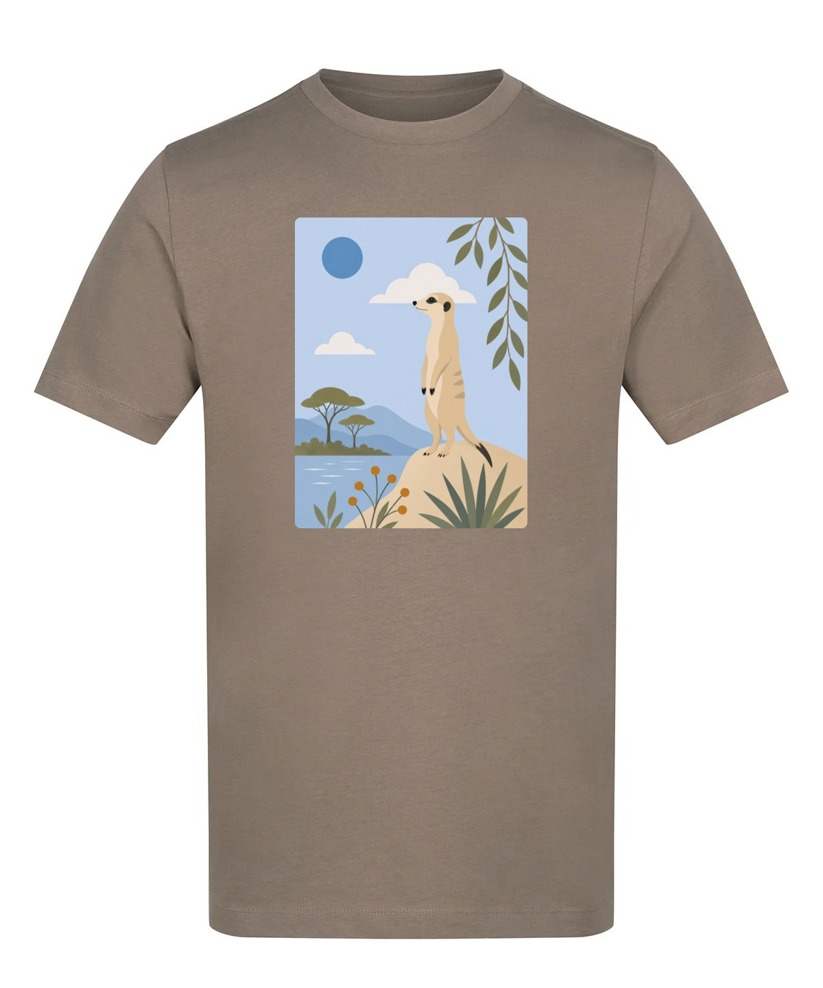 Meerkat Lookout Adult Unisex T-shirt - Wild Horizons Range Mocha Brown colour variant image