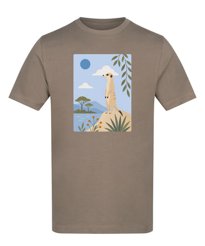 Meerkat Lookout Adult Unisex T-shirt - Wild Horizons Range Mocha Brown colour variant image