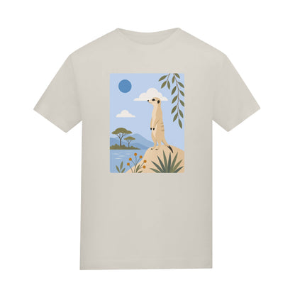 Meerkat Lookout Adult Unisex T-shirt - Wild Horizons Range Natural Stone colour variant image
