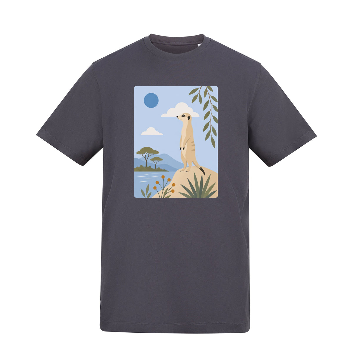 Meerkat Lookout Adult Unisex T-shirt - Wild Horizons Range Solid Charcoal colour variant image