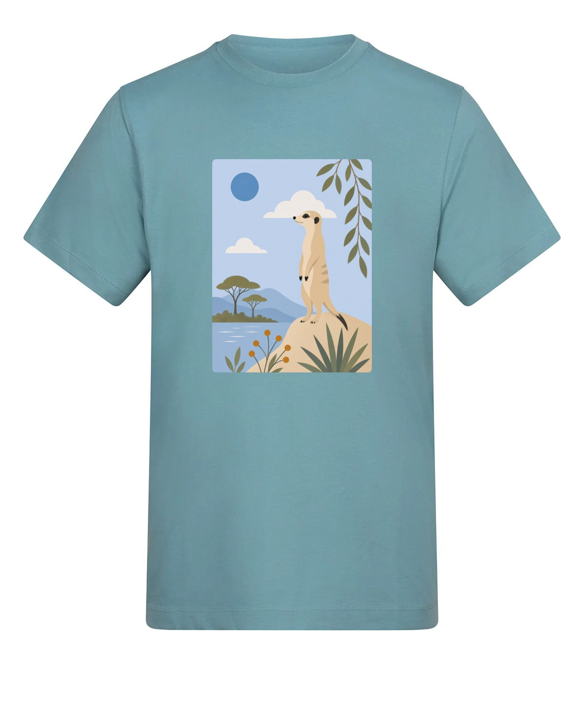 Meerkat Lookout Adult Unisex T-shirt - Wild Horizons Range Seafoam colour variant image