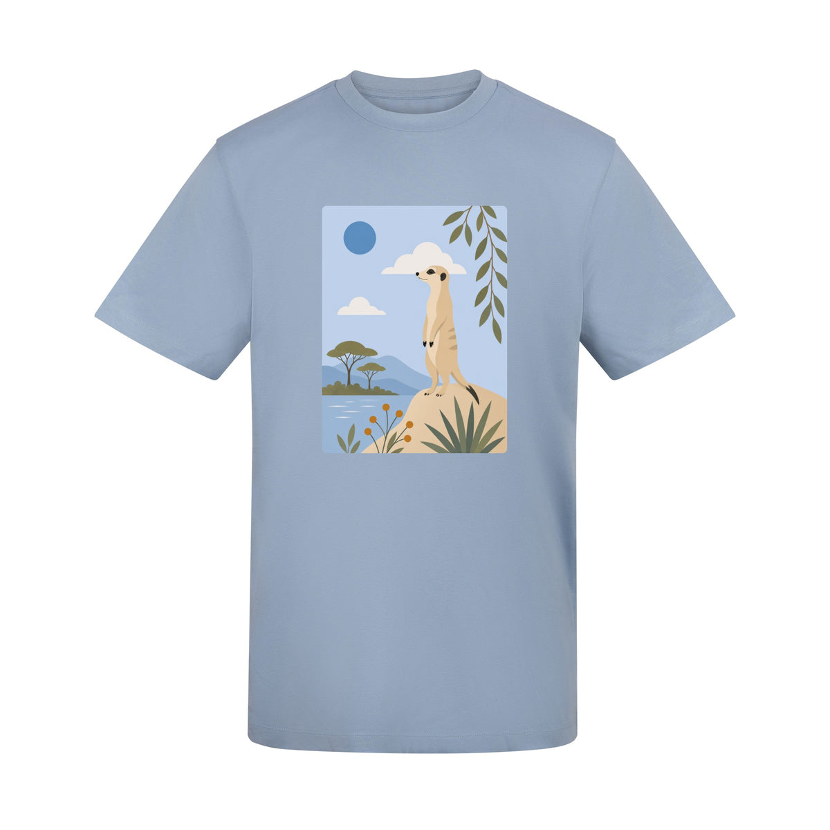 Meerkat Lookout Adult Unisex T-shirt - Wild Horizons Range Sky Blue colour variant image