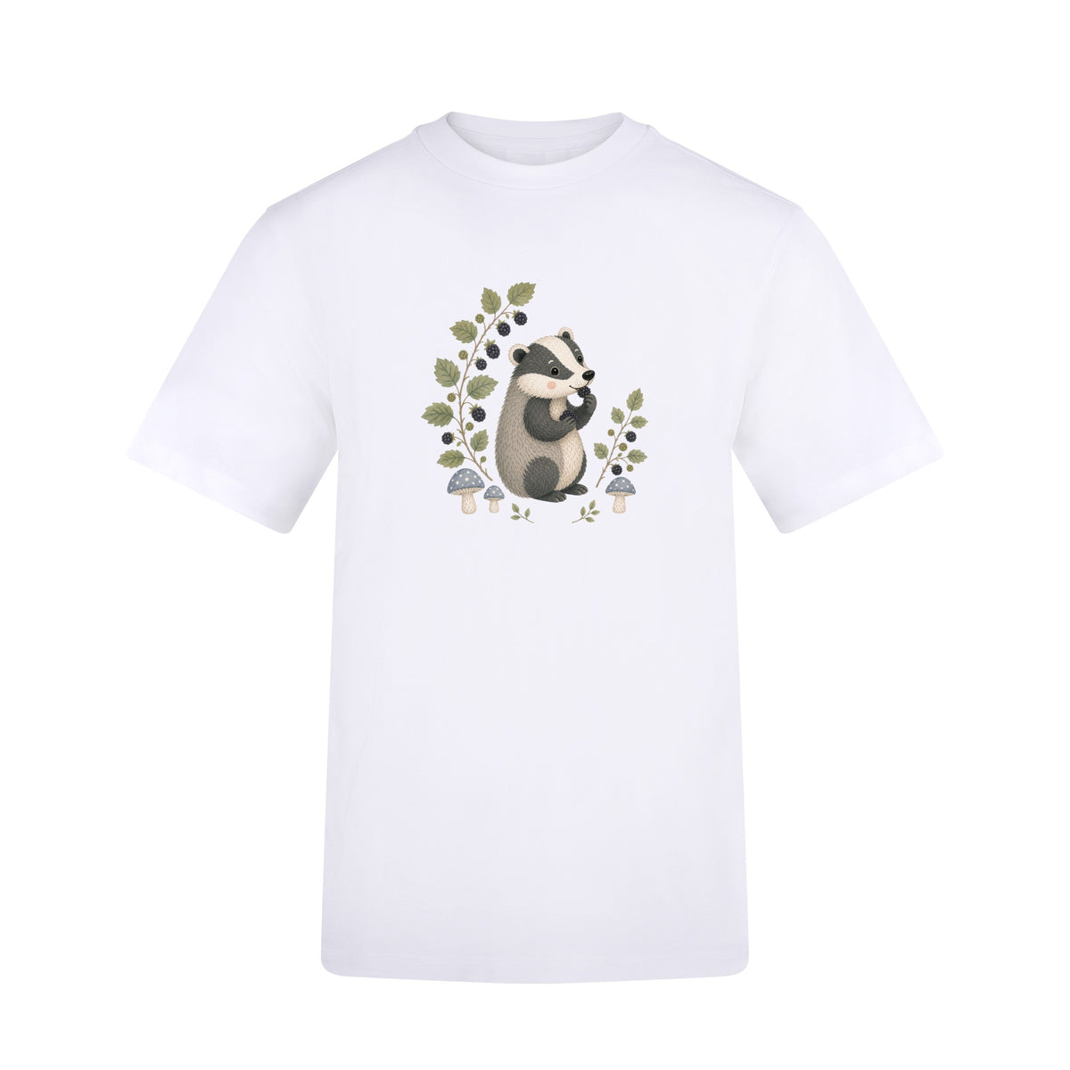 Badger's Blackberry Adult Unisex T-shirt - Once Upon a Woodland Arctic White colour variant image