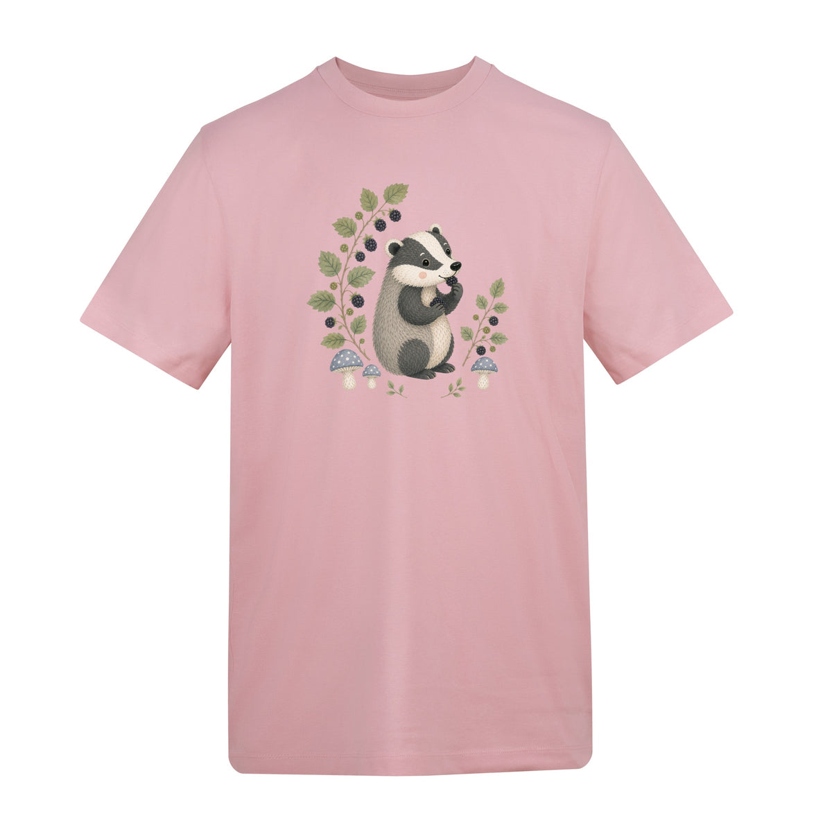Badger's Blackberry Adult Unisex T-shirt - Once Upon a Woodland Baby Pink colour variant image