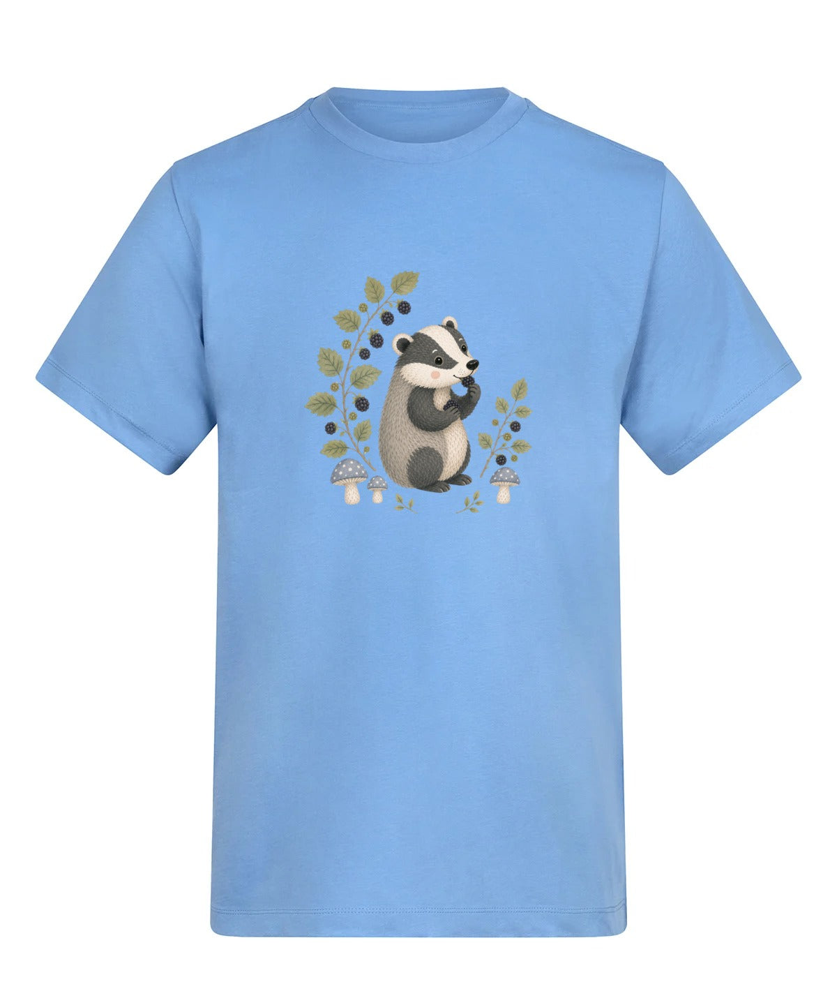Badger's Blackberry Adult Unisex T-shirt - Once Upon a Woodland Cornflower Blue colour variant image