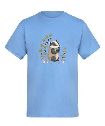 Badger's Blackberry Adult Unisex T-shirt - Once Upon a Woodland Cornflower Blue colour variant image