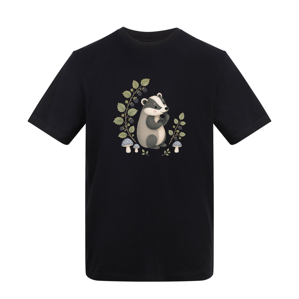 Badger's Blackberry Adult Unisex T-shirt - Once Upon a Woodland Deep Black colour variant image