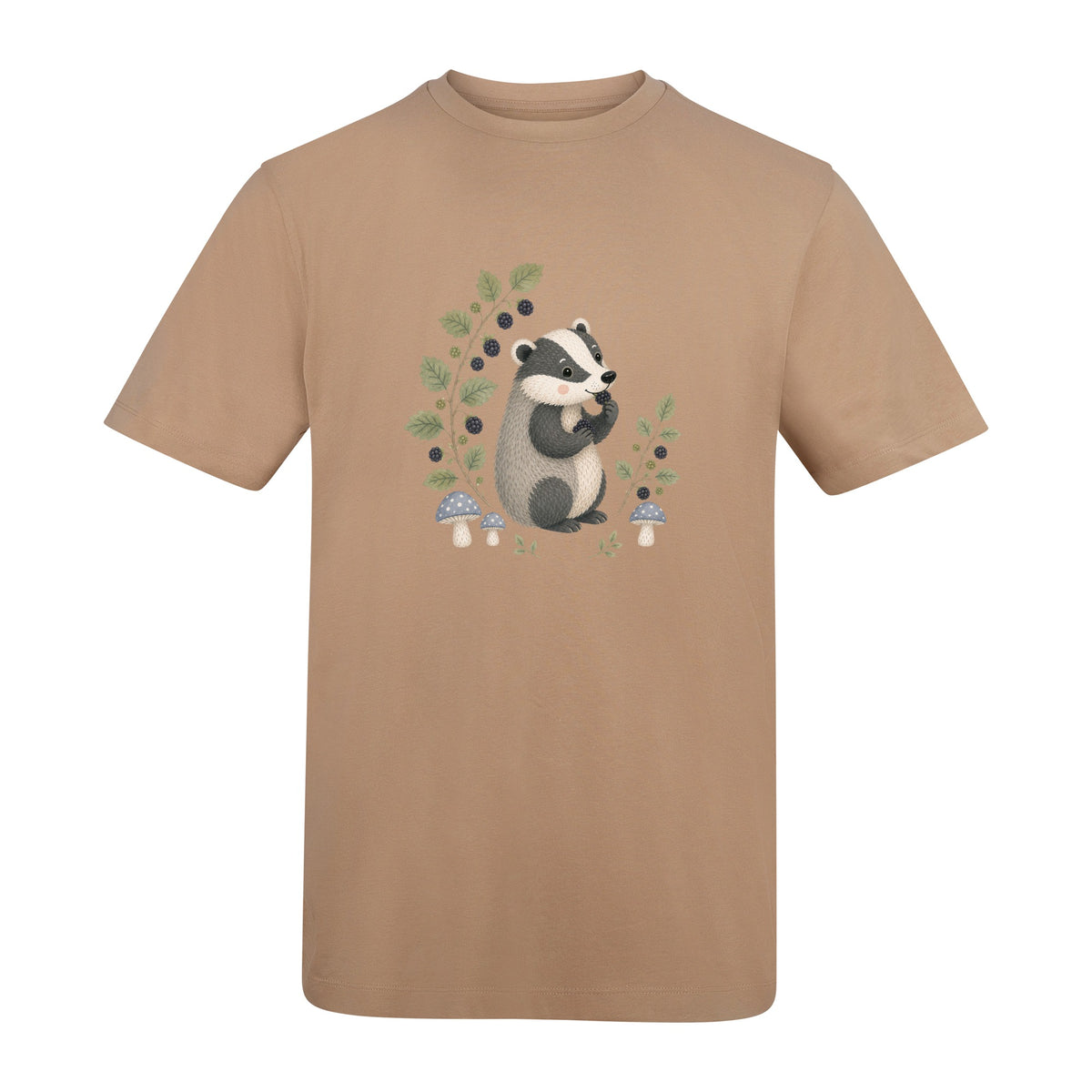 Badger's Blackberry Adult Unisex T-shirt - Once Upon a Woodland Desert Sand colour variant image