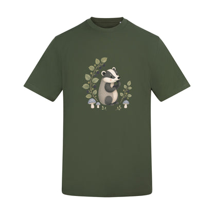 Badger's Blackberry Adult Unisex T-shirt - Once Upon a Woodland Earthy Green colour variant image