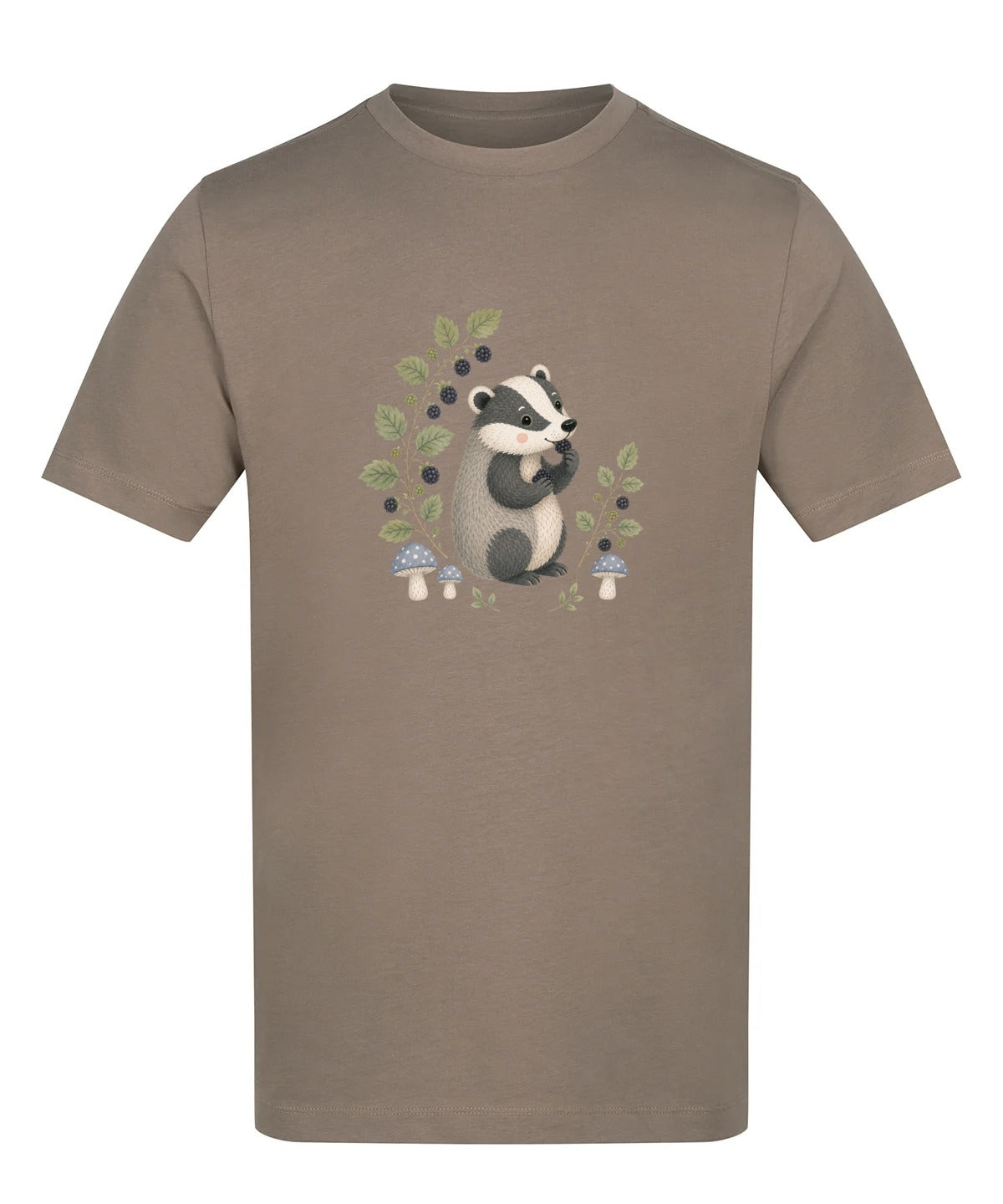 Badger's Blackberry Adult Unisex T-shirt - Once Upon a Woodland Mocha Brown colour variant image