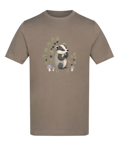 Badger's Blackberry Adult Unisex T-shirt - Once Upon a Woodland Mocha Brown colour variant image