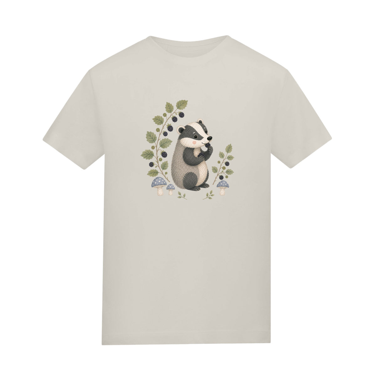 Badger's Blackberry Adult Unisex T-shirt - Once Upon a Woodland Natural Stone colour variant image