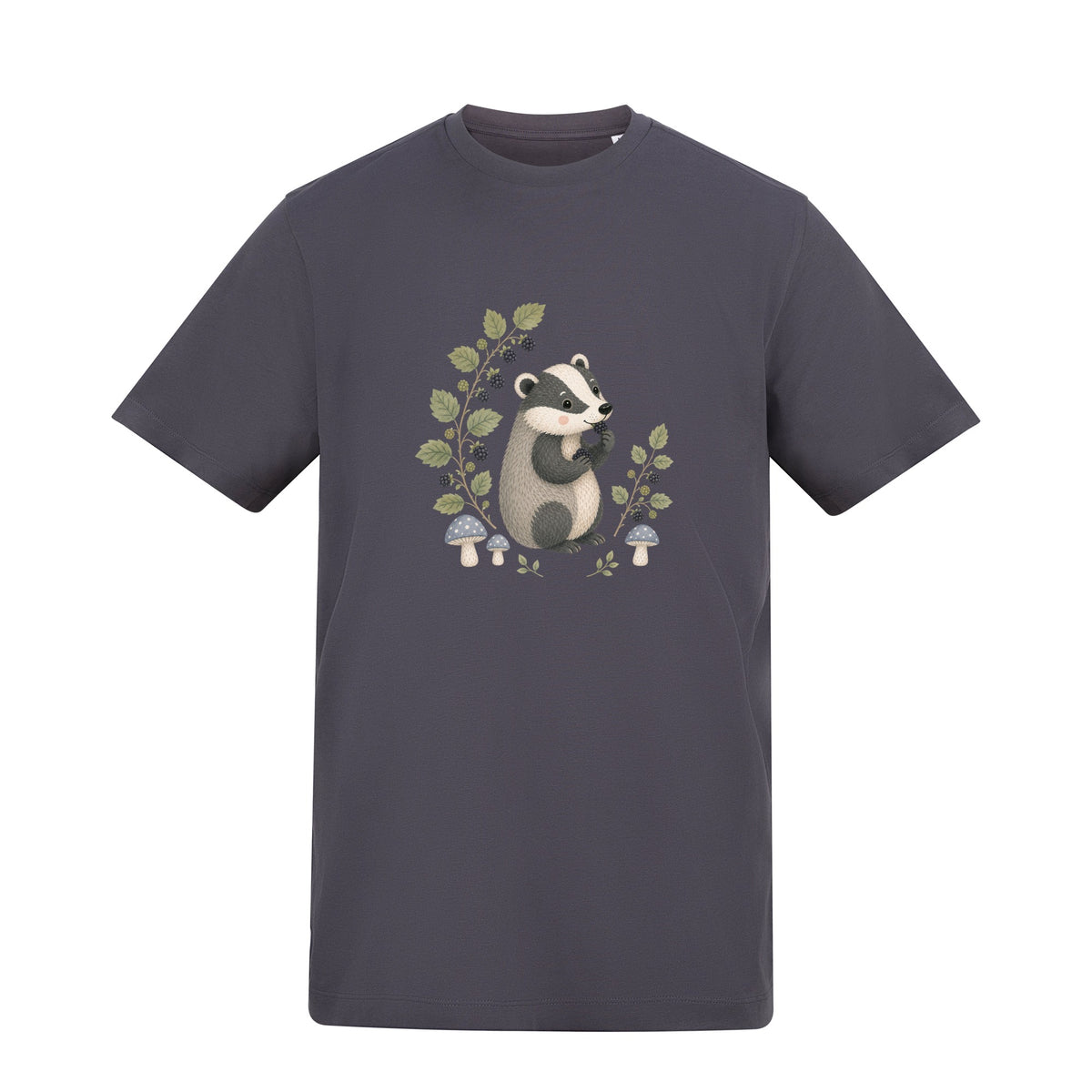 Badger's Blackberry Adult Unisex T-shirt - Once Upon a Woodland Solid Charcoal colour variant image