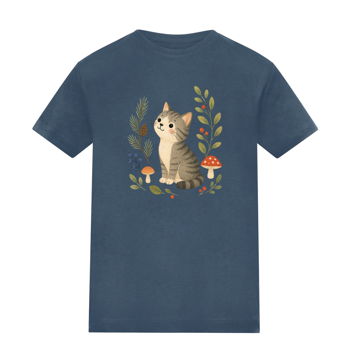 Kitten in the Pines Adult Unisex T-shirt - Once Upon a Woodland Airforce Blue colour variant image