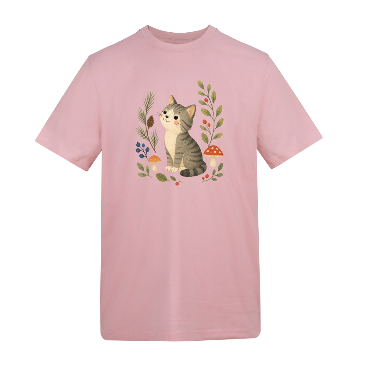 Kitten in the Pines Adult Unisex T-shirt - Once Upon a Woodland Baby Pink colour variant image