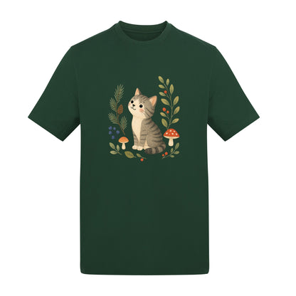 Kitten in the Pines Adult Unisex T-shirt - Once Upon a Woodland Bottle Green colour variant image