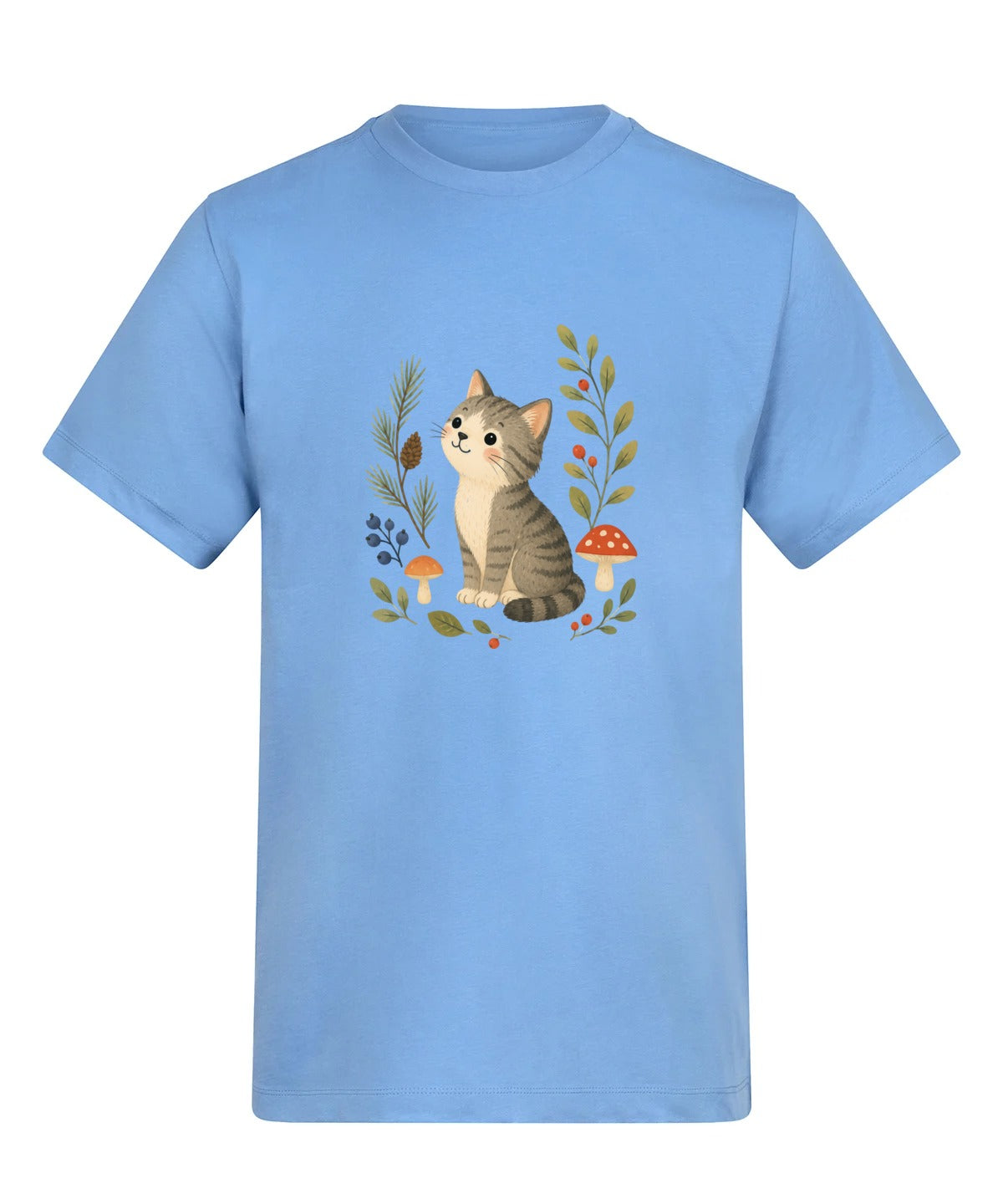 Kitten in the Pines Adult Unisex T-shirt - Once Upon a Woodland Cornflower Blue colour variant image