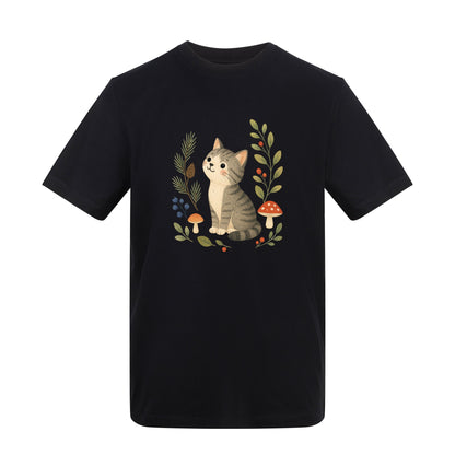 Kitten in the Pines Adult Unisex T-shirt - Once Upon a Woodland Deep Black colour variant image