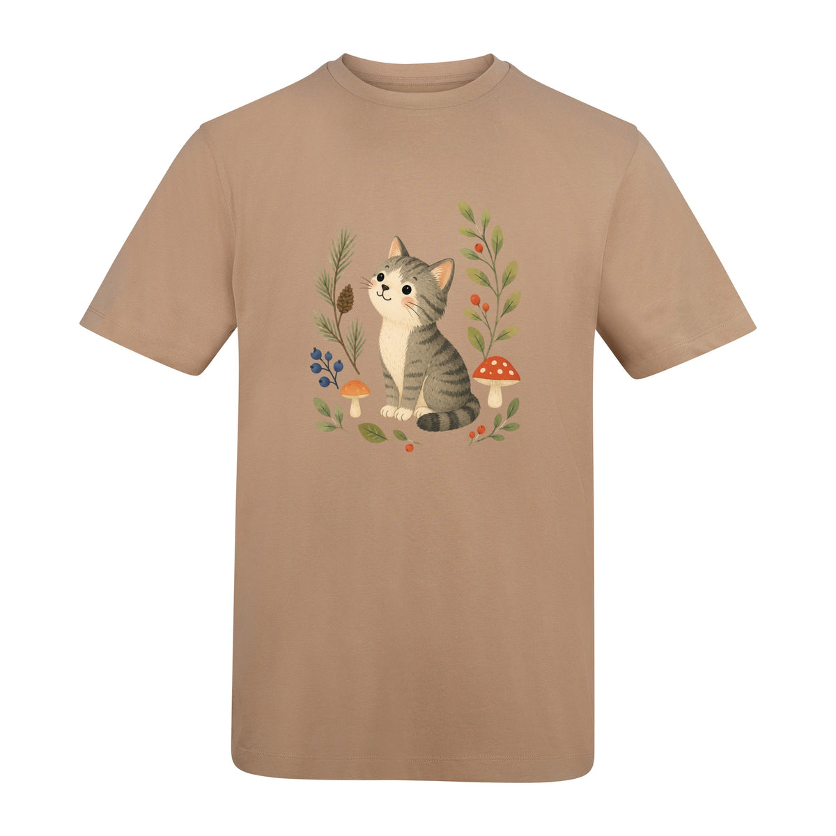Kitten in the Pines Adult Unisex T-shirt - Once Upon a Woodland Desert Sand colour variant image