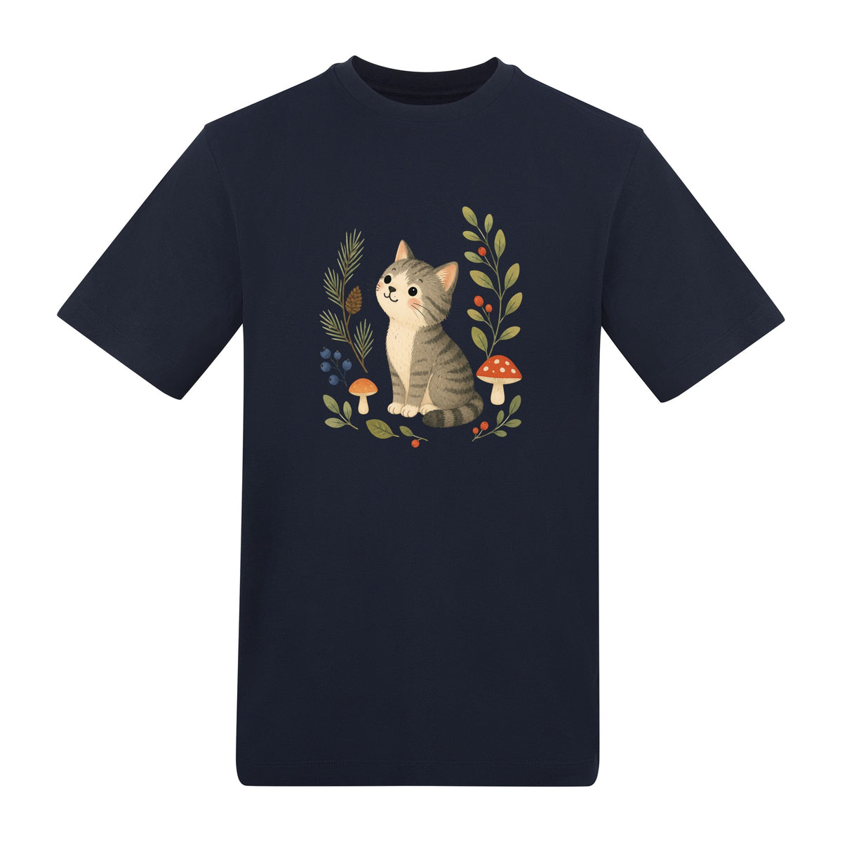 Kitten in the Pines Adult Unisex T-shirt - Once Upon a Woodland French Navy colour variant image
