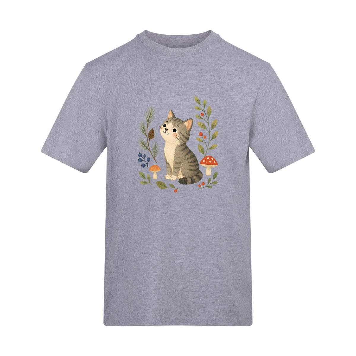 Kitten in the Pines Adult Unisex T-shirt - Once Upon a Woodland Heather Grey colour variant image