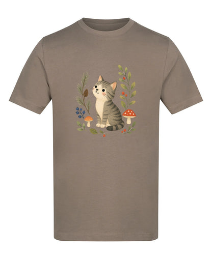 Kitten in the Pines Adult Unisex T-shirt - Once Upon a Woodland Mocha Brown colour variant image