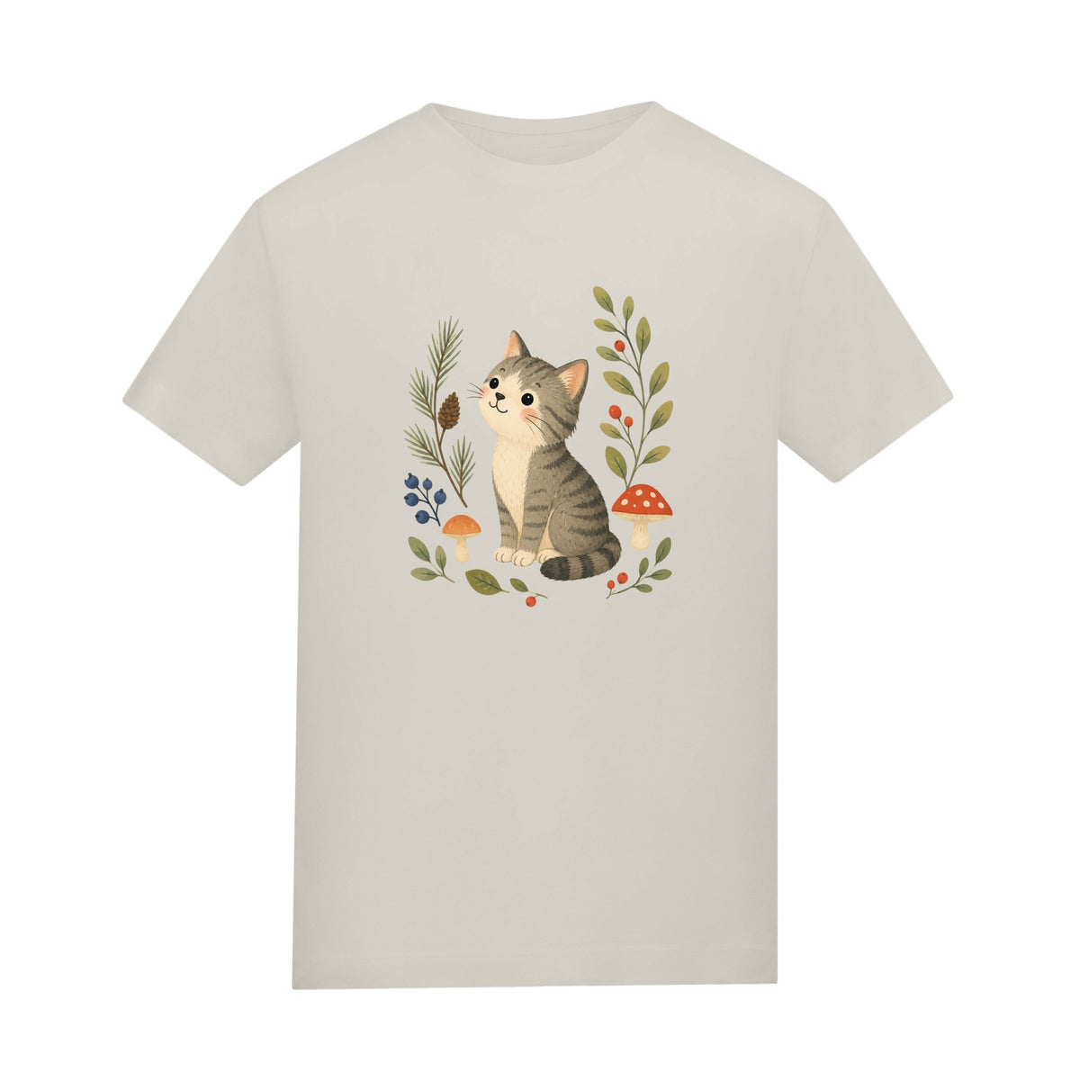 Kitten in the Pines Adult Unisex T-shirt - Once Upon a Woodland Natural Stone colour variant image