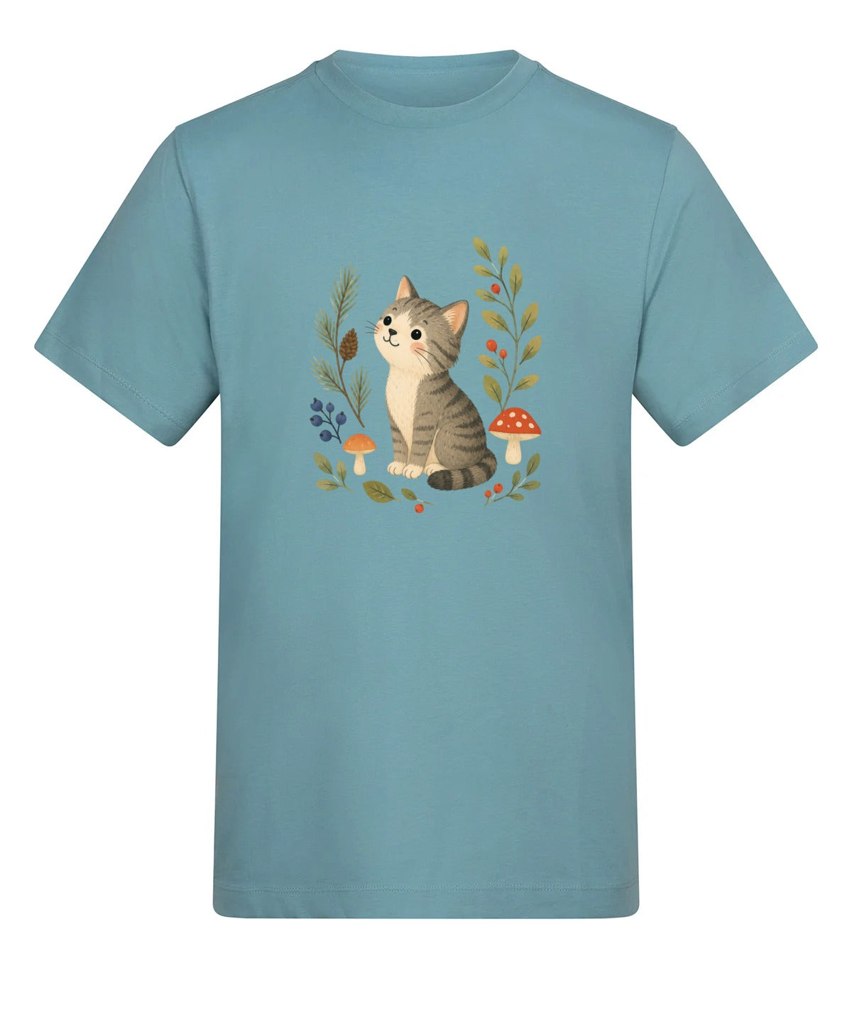 Kitten in the Pines Adult Unisex T-shirt - Once Upon a Woodland Seafoam colour variant image