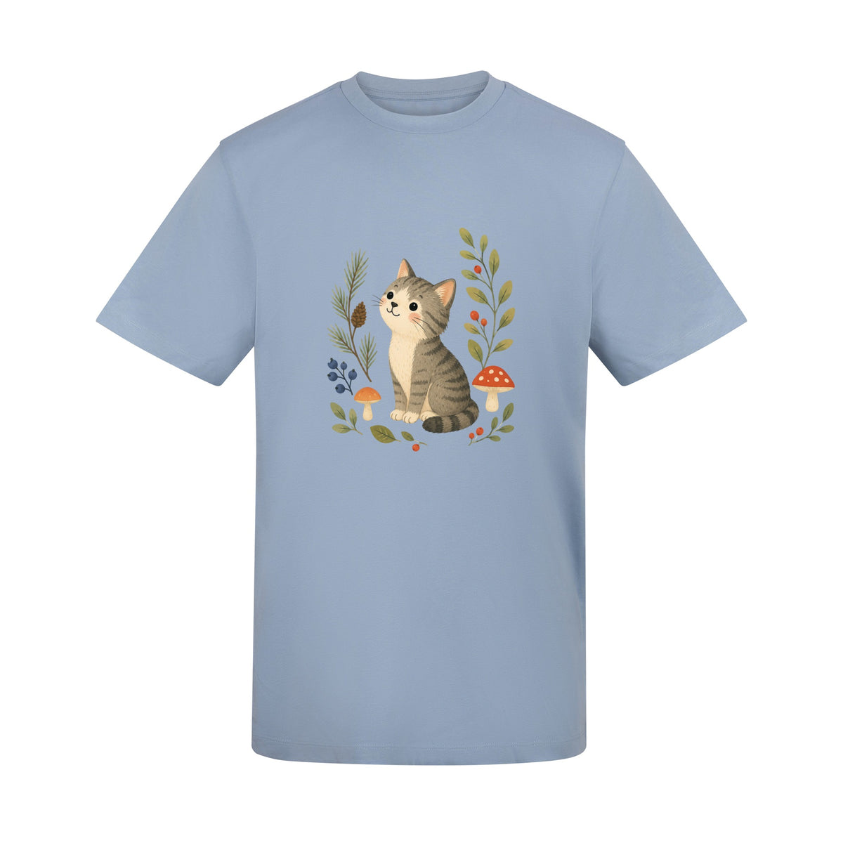 Kitten in the Pines Adult Unisex T-shirt - Once Upon a Woodland Sky Blue colour variant image