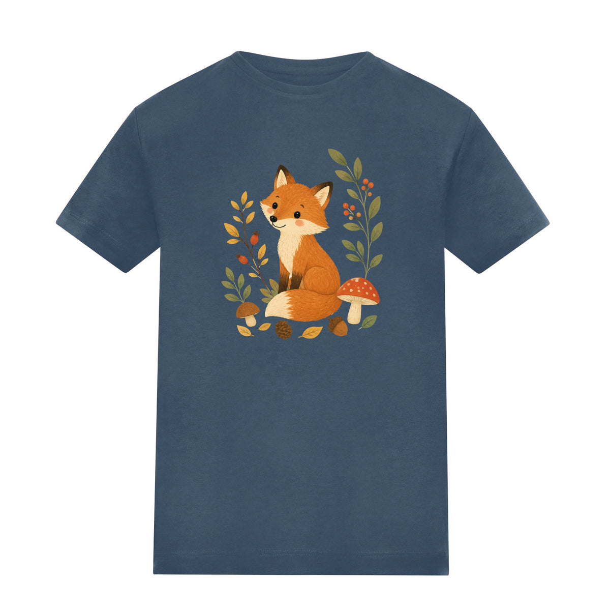Fox Among the Toadstools Adult Unisex T-shirt - Once Upon a Woodland Airforce Blue colour variant image