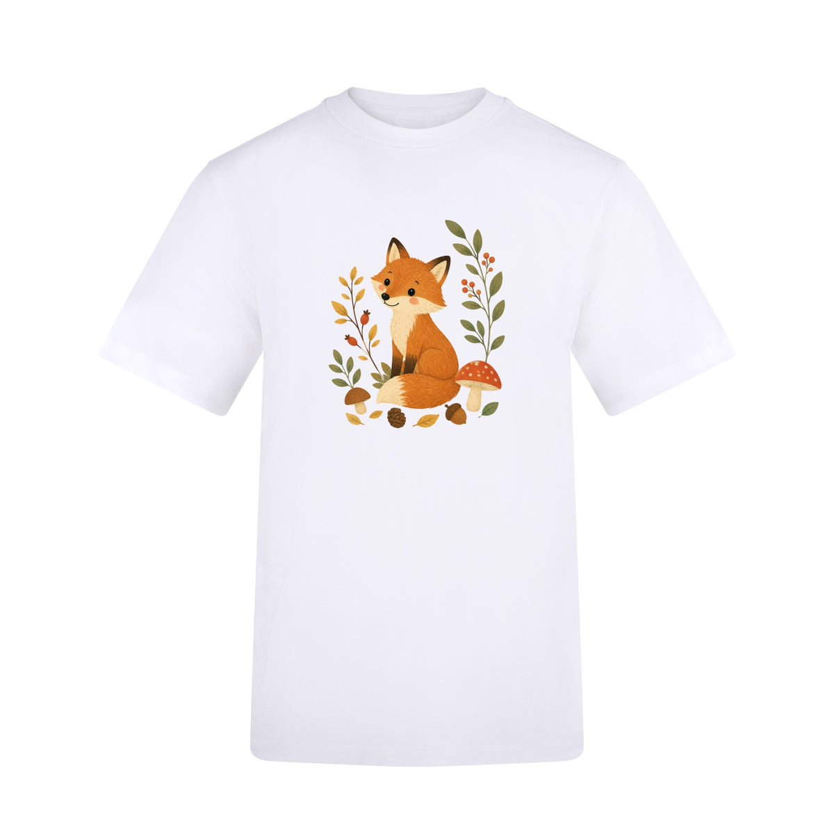 Fox Among the Toadstools Adult Unisex T-shirt - Once Upon a Woodland Arctic White colour variant image