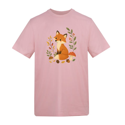 Fox Among the Toadstools Adult Unisex T-shirt - Once Upon a Woodland Baby Pink colour variant image