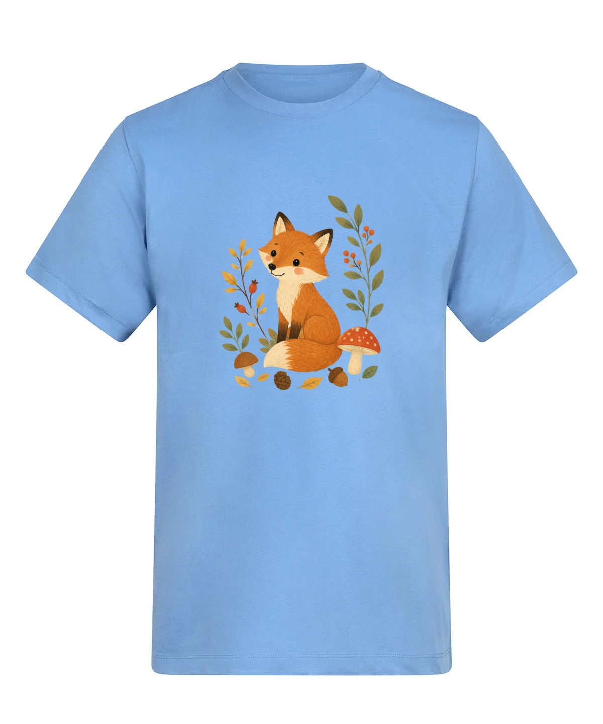 Fox Among the Toadstools Adult Unisex T-shirt - Once Upon a Woodland Cornflower Blue colour variant image