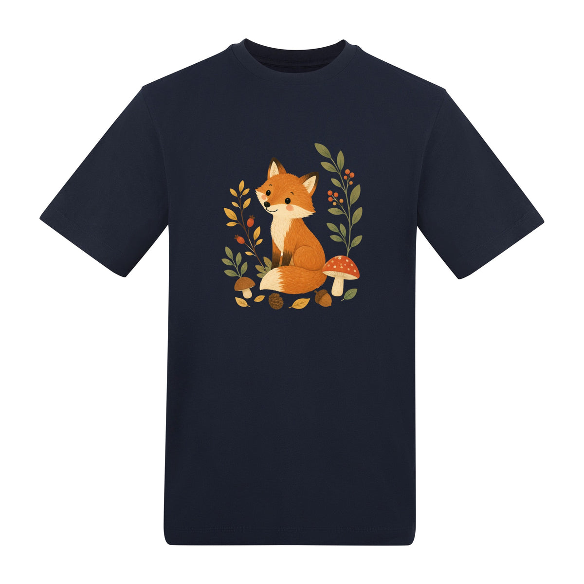Fox Among the Toadstools Adult Unisex T-shirt - Once Upon a Woodland French Navy colour variant image