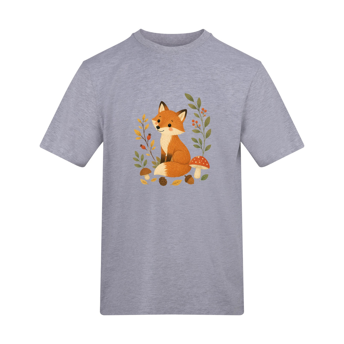 Fox Among the Toadstools Adult Unisex T-shirt - Once Upon a Woodland Heather Grey colour variant image